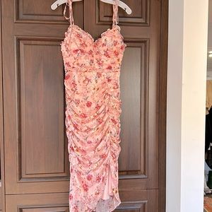 GORGEOUS pink floral midi dress. Size medium. Never worn! TAGS ON!